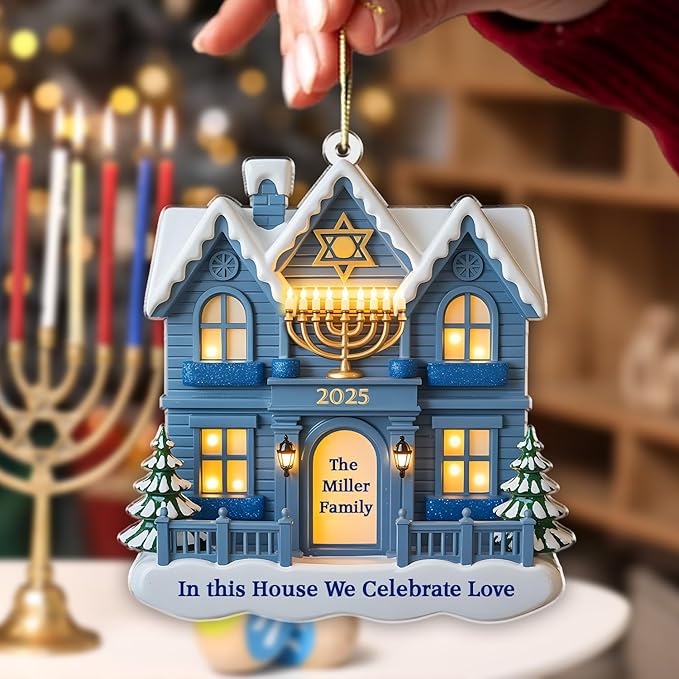 Personalized Hanukkah Ornaments for Tree - House Warming Gifts New Home Ornament 2025, 2D Custom Family Christmas Ornaments, Merry Chrismukkah Jewish and Christian Gift