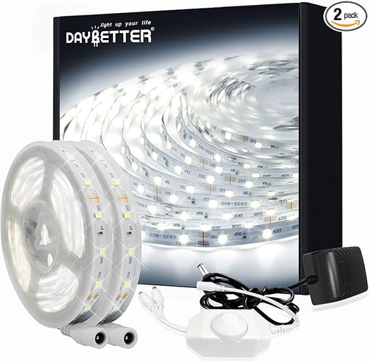 DAYBETTER White LED Strip Lights, 50 ft Dimmable 6500K Bright White Strip Lighting, 900 LEDs Tape LED Lights for Bedroom, Mirror, Kitchen, Home Decoration(2 Rolls of 25 ft)