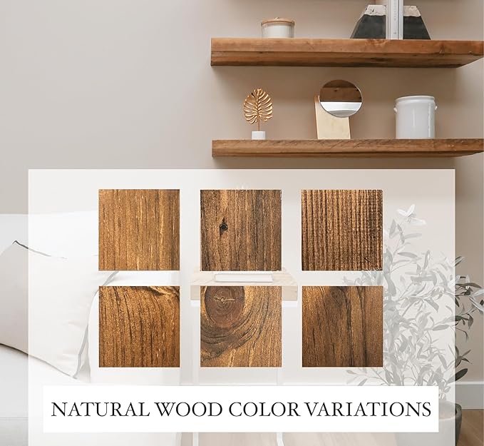 URBANDI, Rustic Floating Shelves, Set of 2, Hidden Bracket, Solid Wood, Heavy Duty, Wall Mounted Shelves, (Provincial, 60Wx6D)