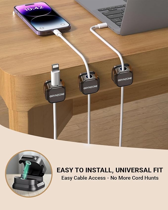 Cord Holder for Nightstand, 6 Pack Cable Organizer Clips for Home, Office, Car, Desk, Phone Charger Cord Holder with Strong Adhesive Pads, Car Charger Holding Clips, USB Cord Organizer to Decor