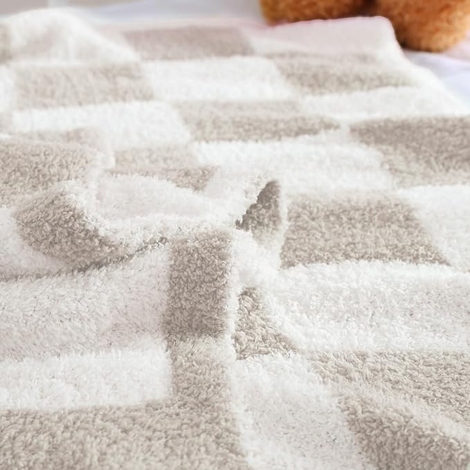 WRENSONGE Checkered Throw Blanket, Taupe Soft Cozy Fluffy Warm Hand Made Throw Blankets for Couch, Sofa, Chair, Bed, Camping, Picnic, Travel Lightweight Bed Blanket - 30"*40"