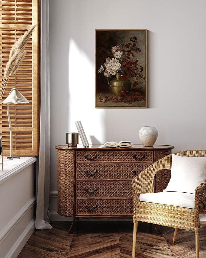 VIYYIEA Floral Large Framed Wall Art, Rose Bouquet Flower Vintage Art Decor Room Aesthetic, 16X24 Inch Canvas Print Artwork, Farmhouse Still Life Painting Wall Decor for Bedroom Bathroom Office