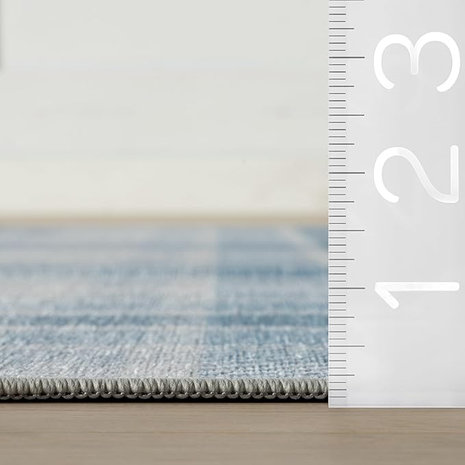 Dash & Albert Andri Plaid Blue Machine Washable Rug, 5 X 8 Feet, Blue/White Plaid Pattern