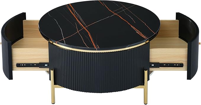 Modern Round Coffee Table with 2 Large Drawers Storage Accent Table(31.5'')