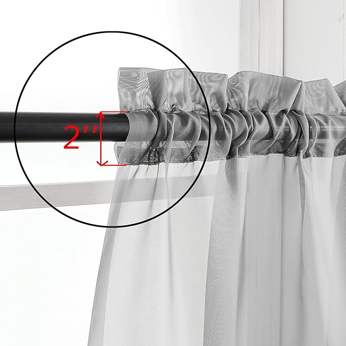 Aiyufeng Charcoal Grey Sheer Curtains 36 Inches Long 2 Panels Set, Short Kitchen Tier Curtains Solid Cafe Bathroom Window Panels, Rod Pocket, 40" Wx36 L