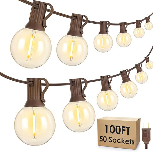 Mlambert 100Ft LED Outdoor String Lights, Dimmable G40 Globe Patio Lights with 50+3 Waterproof Shatterproof Bulbs for Backyard Porch-Brown Cord 1 Pack