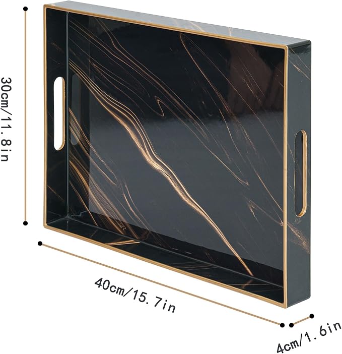 Serving Tray, Modern Plastic Food Trays for Eating on Lap Decor Coffee Tray with Handles Rectangular Non-Slip Candle Plate, 15.7"x11.8"x1.6" Large Drinks Platter for Kitchen/Living Room/Bedroom