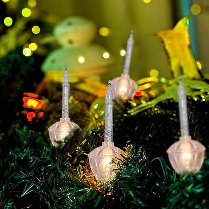 SUNSGNE Bubble Christmas Lights - 8.8Ft Vintage Christmas Lights with 10 Silver Glitter Bubble(1 Spare) for Holiday Christmas Lighting - Green Wire