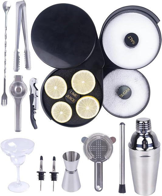 12Pcs Margarita Kit,Margarita Salt Rimmer Set,Includes Margarita Glasses (8.12oz),3-Tier Salt Rimmer,Shaker&Jigger,Strainer,Spoon,Ice Tongs,Liquor Pourers,Lemon Squeeze,Muddler,Bottle Opener