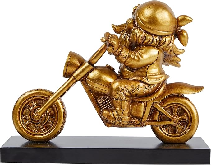"Live Free Ride On 7.5'' Polyresin Motorcycle Rider Statue Valentine's Day Gift for Men Retro Cool Inspirational Motorcycle Rider Figurine JS0375B (Gold)