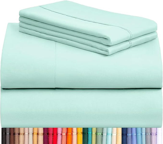 LuxClub 4 PC Sheet Set Bed Sheets Deep Pockets 16" Eco Friendly Wrinkle Free Cooling Machine Washable Hotel Bedding Silky Soft - Aquamarine Full