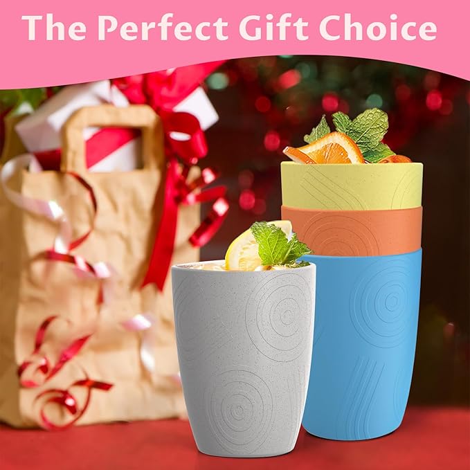 Homienly Kids Cups Premium Wheat Straw Cups Set of 4, Reusable Cups, Unbreakable Drinking Cup 12 OZ, Dishwasher and Microwave safe, Tumbler for Juice, Drinks, Milk - Beach Color