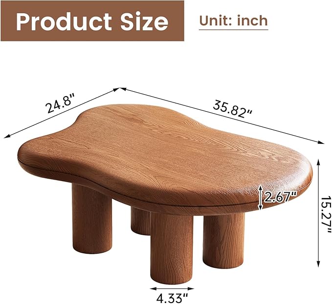 Cloud Coffee Table with 4 Legs for Living Room,Center Table,Low Table,Cream End Table,Round Corner Sofa Table (Walnut, 35“)