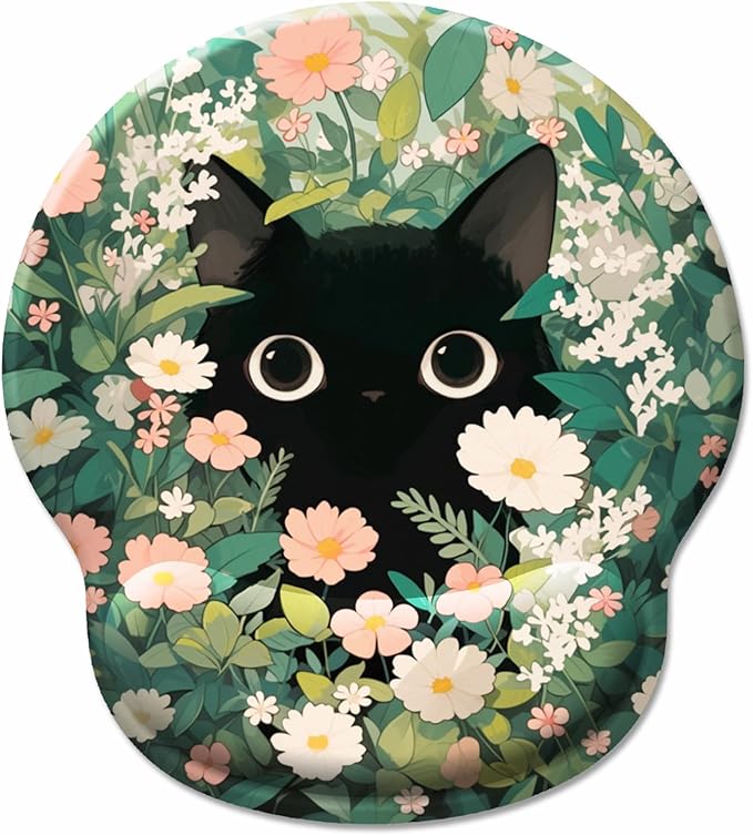 Ergonomic Mouse Pad Wrist Support, Flower Cat Gel Mouse Pads with Wrist Rest, Cute Funny Computer Mousepad for Desk Laptop, Comfortable Mouse Pad for Work Accessories Office Supplies Decor