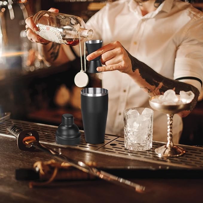 Cocktail Shaker Set Stainless Steel Bartending Kit 18.6oz Cocktail Bar Set Cocktail Mix Drink Making Kit Professional Bar and Home Drink Bar Tools for Bartender (Matte Black, 9Pcs)