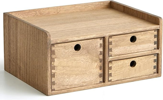 KIRIGEN Desk Organizer with 3 Drawers - Wood Drawer Storage Box with Trays for Tabletop - Workspace Office Toiletries Supplies Tool Caddy - Wooden Storage Cabinet1 Layer Dark Brown（DT1D3C-DBR）