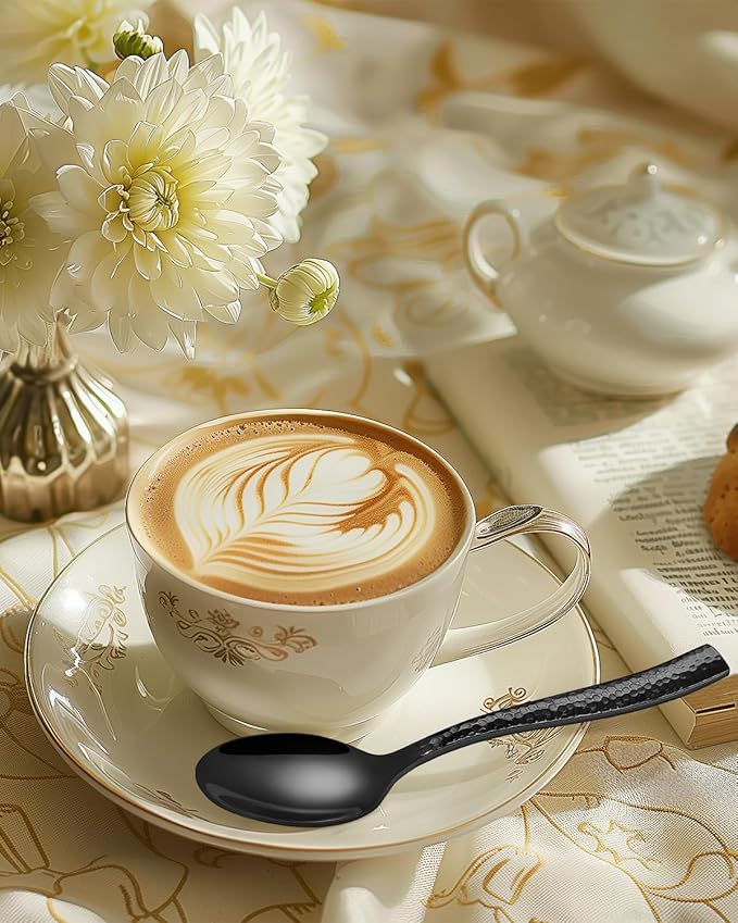 Black Silverware Set, Ollex 60-Piece Heavy Duty Hammered Flatware Set for 12, Food-Grade Stainless Steel Knives Forks and Spoons Utensil Set, Mirror Cutlery Set for Home Restaurant, Dishwasher safe