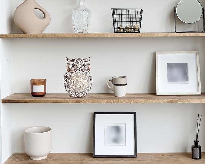 Adorable Owl Figurine for Shelf or Tray - Cute Chubby Owl Figurine Boho Decor for Shelf Desktop Cabinet Fireplace Mantel Bathroom Decor Accents (M)