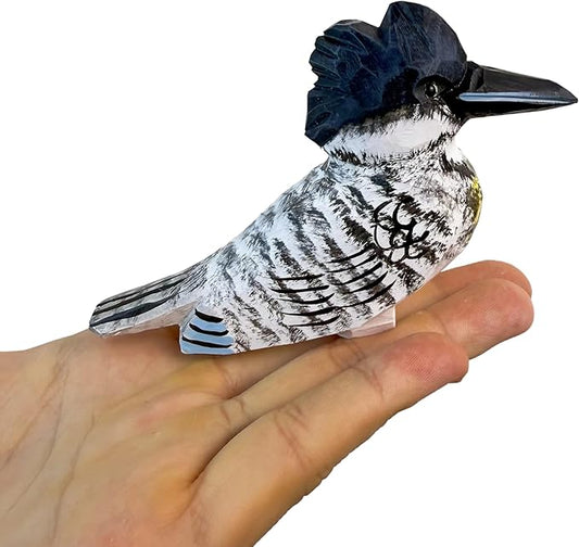 Wooden Bird Figurines Funny Desk Accessories Hand Carved Wood Decorative Small Birds Animal Miniature Statues Ornament for Home Room Decor (Black Beak)