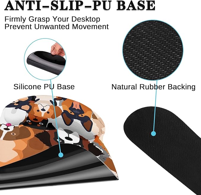 Britimes Ergonomic Mouse Pad Set with Wrist Rest Colorful Doodle Dogs Non-Slip Rubber Base Wrist Cushion Support and Coasters Mousepad with Wrist Support for Computer Keyboard and Desk