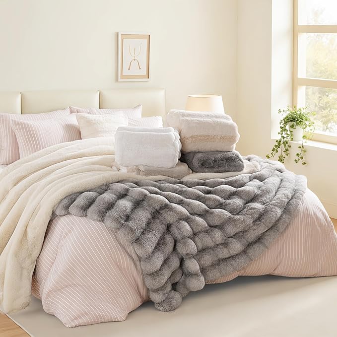 NEXHOME PRO Faux Fur Twin Blanket, Ultra Soft Cozy Warm Fuzzy Fluffy Plush Reversible Blanket for Couch, Sofa, Bed, Home Decor Gift, Tie-dye Grey 6080