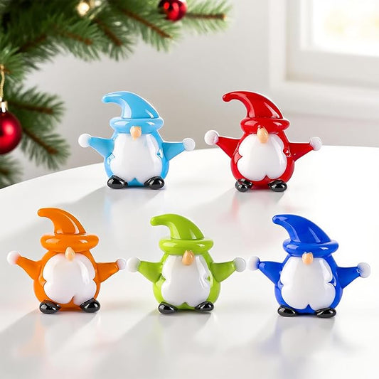 H&D HYALINE & DORA 5Pcs Christmas Gnomes Decorations Mini Blown Glass Christmas Ornaments Glass Xmas Figurines for Xmas Home Party Decor