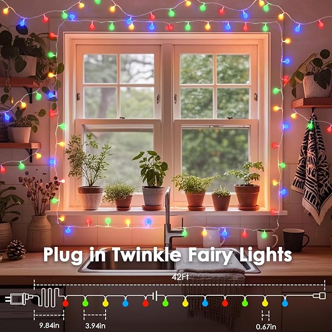 100LED Connectable String Lights Indoor Outdoor for Bedroom, 43ft Multicolor Fairy Lights with Remote & Timer, Plug in 8 Modes Waterproof Globe Hanging Twinkle Light for Room Classroom Wedding Decor