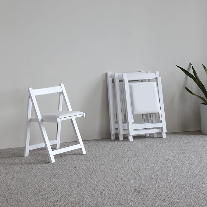 FUNROLUX Folding Dining Chairs with Padded Cushion, Wooden Portable Stackable Foldable Chairs Set of 2 with Solid Wood Frame for Kitchen, Party, RV, No Assembly, White