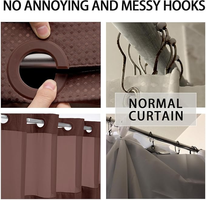 YellyHommy No Hook Shower Curtain with Snap in Liner Set Less Time Brown Waffle Shower Curtain for Bathroom 75" L x 72" W