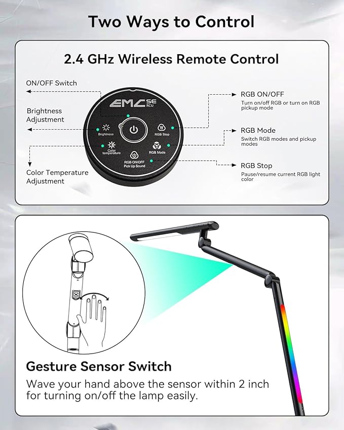 LED Desk Lamp with Clamp, 18W Architect Desk Lamp with Dual Light, Flexible 3 Sections Swing Arm, with RGB Light, with Remote, with Sensor Switch, Stepless Dimming, 4 Color Mode & 5 Brightness