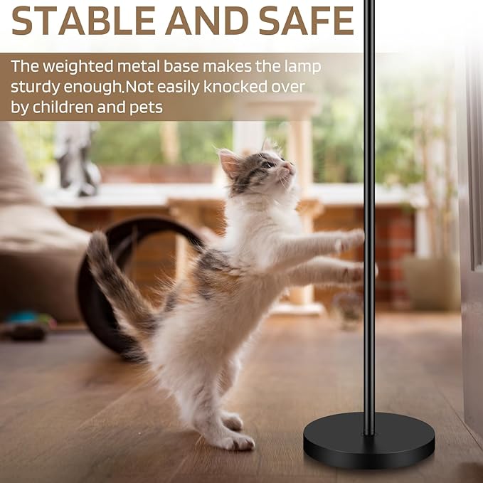 67" Mid Century Floor Lamps for Living Room, 3 Globe Floor Lamp with Frosted Glass Shades, Adjustable Height Standing Lamp with Foot Switch, Tall Lamps for Bedroom Office, G9 Bulbs Included, Black