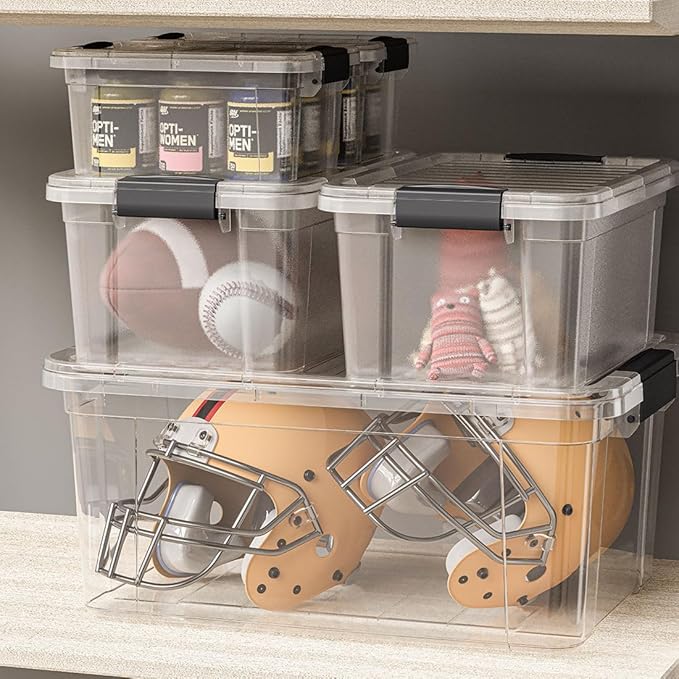 Superio Storage Bins with Lids- 5 Pack, 1.85 Qt Clear Boxes for Organizing, Stackable Plastic Containers- BPA Free, Non-Toxic, Odor Free, Organizer for Home, Office, Dorm