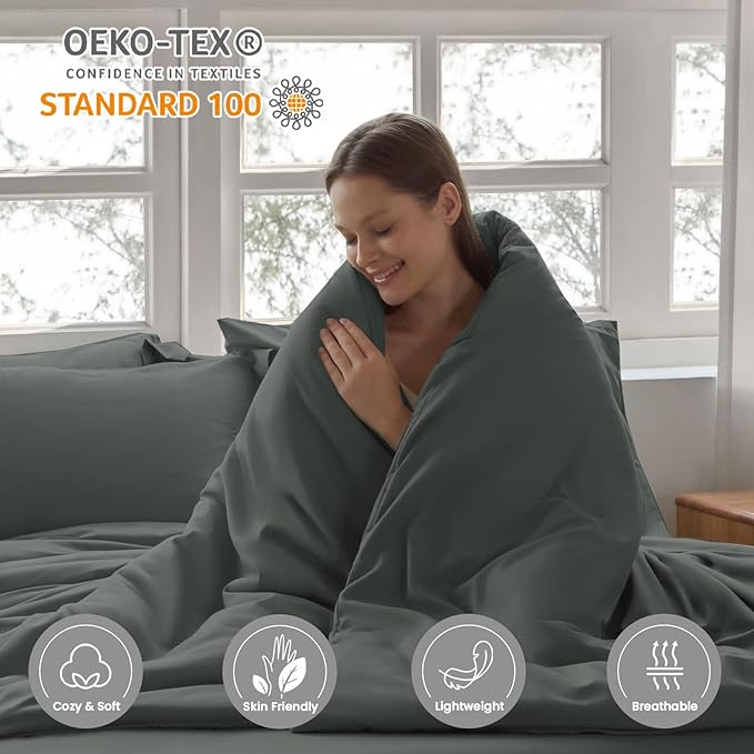 Homelike Moment Queen Comforter Set with Sheets, 7 Piece Grey Comforter Set Queen Size, Full Size Bed in a Bag Lightweight and Machine Washable