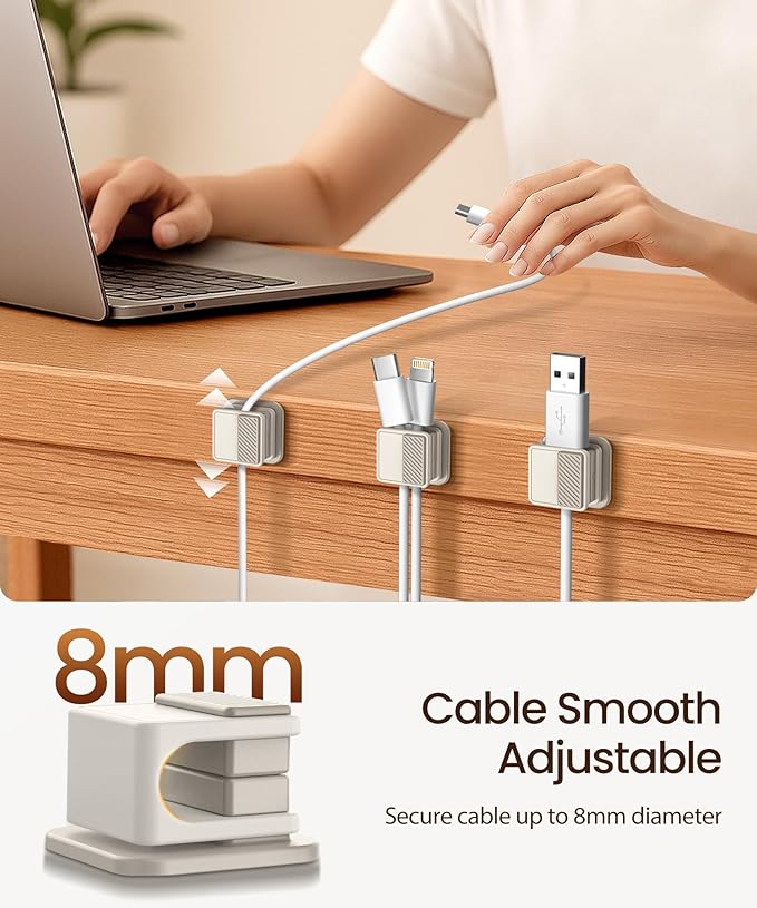 6 Pack Magnetic Cable Clips, Glow in The Dark Cable Holders, GolbinBox Cord Organizer with Shockproof Silicone, Fits up to 8mm Adhesive Cord Clips for Desk, Wall, Nightstand, Car, Home, Office, Stone