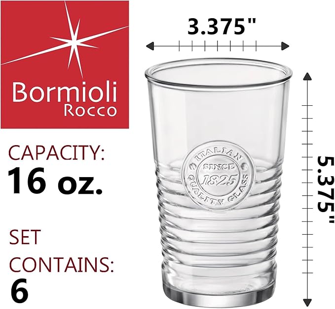 Bormioli Rocco Officina1825 Cooler Glass, 16 oz, Clear (Pack of 6)
