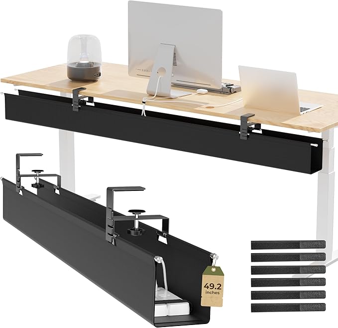 [Upgraded] 49.2" Under Desk Cable Management Tray, Orapoke Cable Management Under Desk No Drill, Large Fabric Cord Hider for Wire Organization, Cord Organizer Supports Up to 30lbs for Office, Home