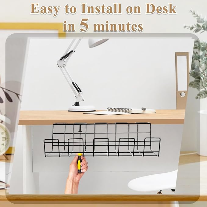 STARVAST 3 Pack Under Desk Cable Management Tray, Metal Wire Cable Management Tray Cord Organizer, Sturdy Wire Management Under Desk Shelf for Office, Studio and Home