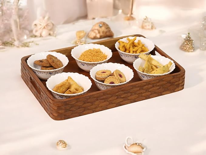 Vesta Homes Acacia Wood Serving Tray for Home/Kitchen/Restaurant/Office Organizer/Dining Table | Premium Serving Trays | 18 x 12 x 2.25 Inches | Handcarved in India