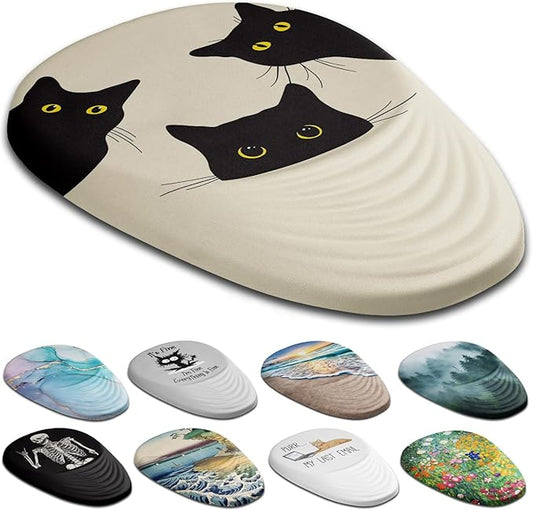 Mouse Pad, Ergonomic Mouse Pad with Wrist Rest Support and Non-Slip PU Base, Cute Computer Mousepad for Pain Relief, Office & Home, Beige Three Cats