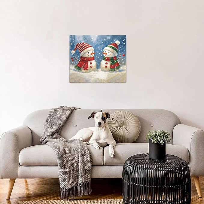 Christmas Snowman Wall Art Winter Holidays Canvas Wall Decor Pictures Paintings Prints Artwork Framed Decorations For Bathroom Bedroom Living Room Office Gifts 24" x 20"