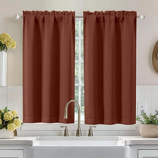 Aiyufeng Terracotta Short Blackout Curtains for Bedroom 45 Inches Long 2 Panels Set, Solid Thermal Insulated, Energy Saving Window Treatment Curtains Blackout Drapes, W40 x L45 Inch, Terracotta