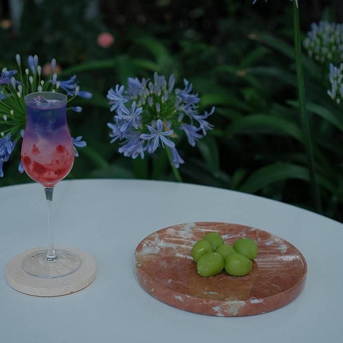 8" Natural Travertine Ring Dish Jewelry Tray for Women Gift - Marble Trinket Dish for Key Earring Nightstand - Candy,Fruit, Nut, Snack Serving Tray for Table, Home Decor (Rosso Red Marble)