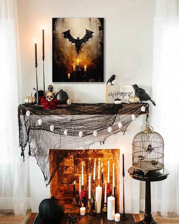 AbcCustomize Halloween Canvas Wall Art - Vintage Moody Bat Poster, Gothic Dark Academia Wall Decor, Spooky Halloween Decor for Farmhouse & Cottage, Fall Decorations Indoor for Living Room & Bedroom
