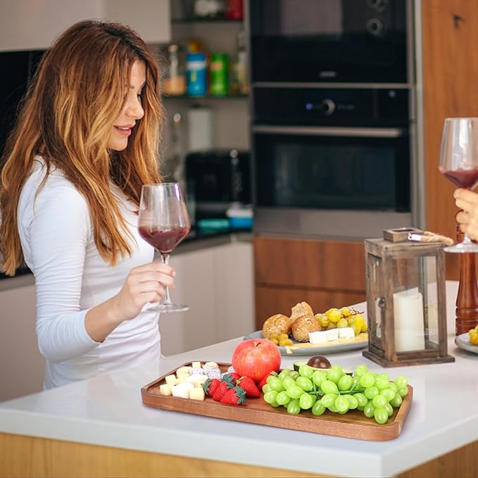 16" x 6.5" Large Wooden Serving Trays Long charcuterie Boards Rectangle Serving Platter for Cookie, Dessert, Food Dish Decorative Dinner Kitchen Tray Rectangle Cheese Board Snack Appetizer Plates