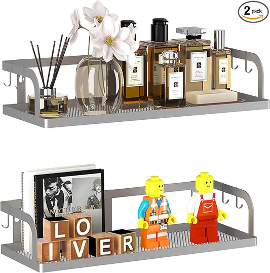 PUSDON Metal Wall Hanging Basket 2 Packs DIY Suitable for Multiple Scenes - Middle Silver Grey Hollowout