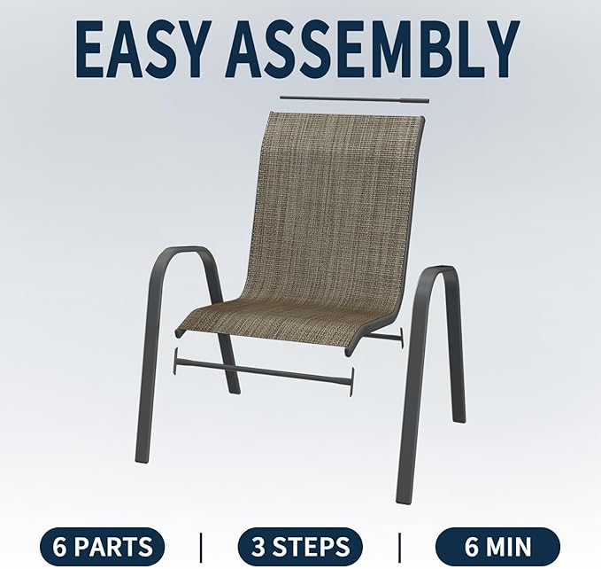 Amopatio Patio Chairs Set of 4, Outdoor Stackable Dining Chairs for All Weather, Dark Brown, Breathable Garden Outdoor Furniture for Backyard Deck