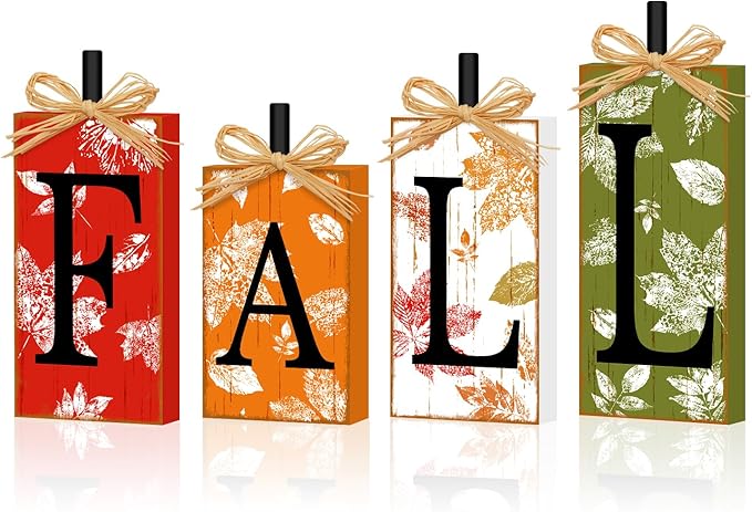 4 Pcs Fall Decorations for Home, Thanksgiving Fall Sign Wooden Tiered Tray Decor Vintage Farmhouse Table Decor Autumn Maple Leaf Harvest Tabletop Centerpieces for Home Kitchen Indoor Mantel