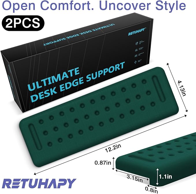 L-Shaped Desk Edge Cushion, 2 PCS Elbow Rest for Desk with Ergonomic Support, Memory Foam Elbow Pad & Arm rest for Palm, Wrist & Forearm, Non-slip & Separate Design, Office & Home, Dark Green