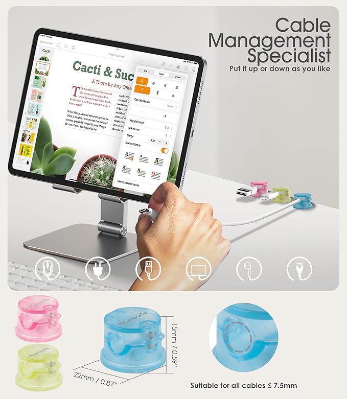 9 Pack Magnetic Cord Organizer [Locking Cable Rotatable] Cable Clips, Nearockle Strong Magnetic Cord Holder, Adhesive Cord Keeper Cable Management for Desk,Car,Nightstand,Office(Macaron Color)