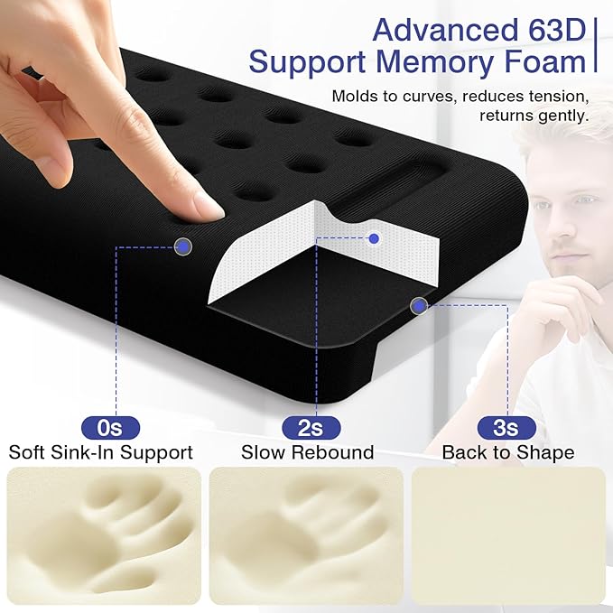 L-Shaped Desk Edge Cushion, 2 PCS Elbow Rest for Desk with Ergonomic Support, Memory Foam Elbow Pad & Arm Rest for Palm, Wrist & Forearm, Non-Slip & Separate Design, Office & Home, Black